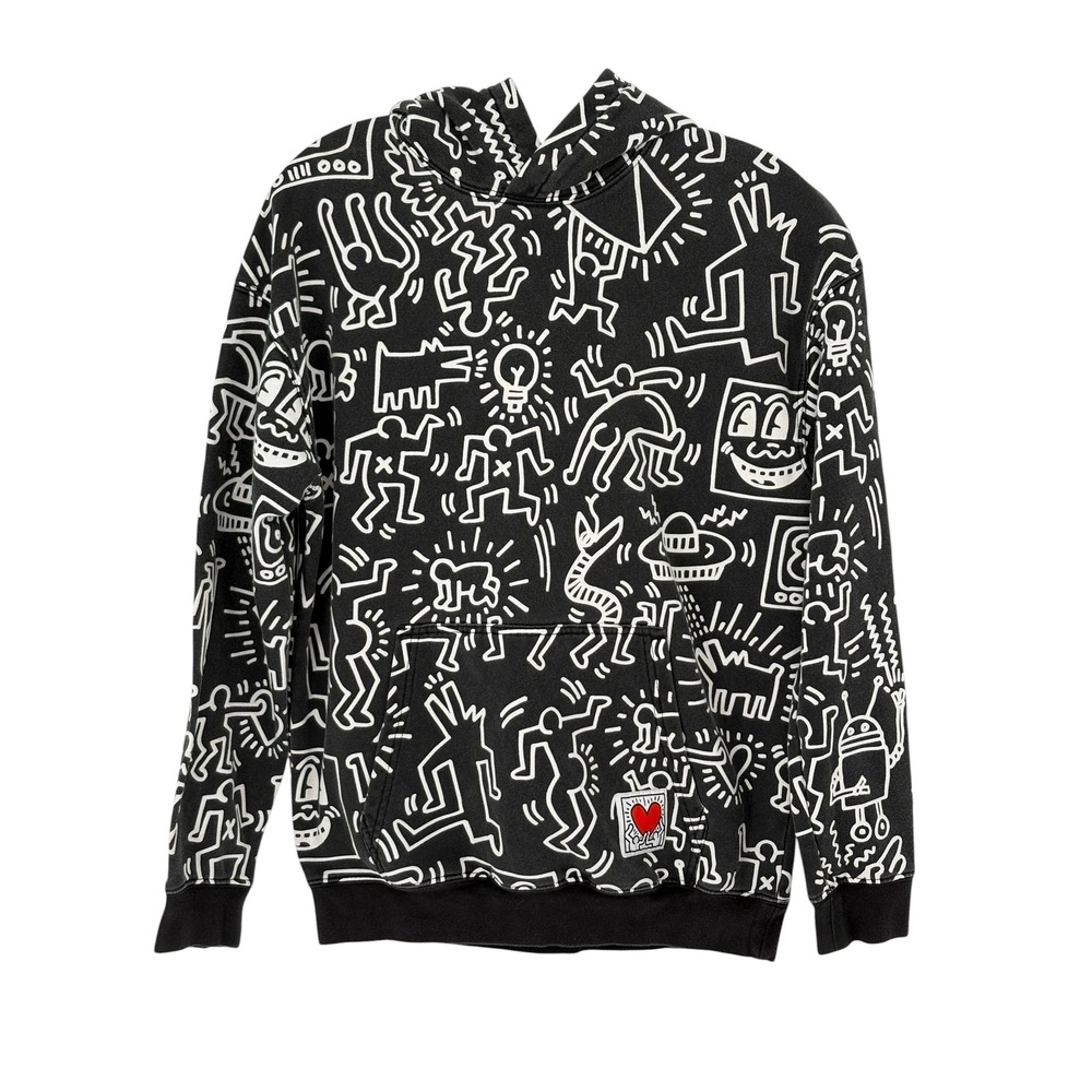 H&M x Keith Haring Hoodie Black White Graphic Art Print Size 16/18